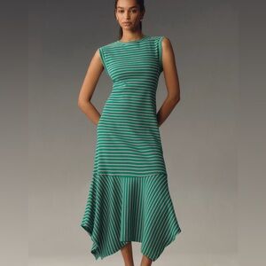 Anthropologie Green Striped Sleeveless Dress. NWT. L.